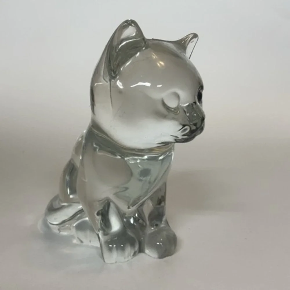 Vintage Clear Crystal Small‎ Sitting Cat Figurine Paperweight/Home Decor 3